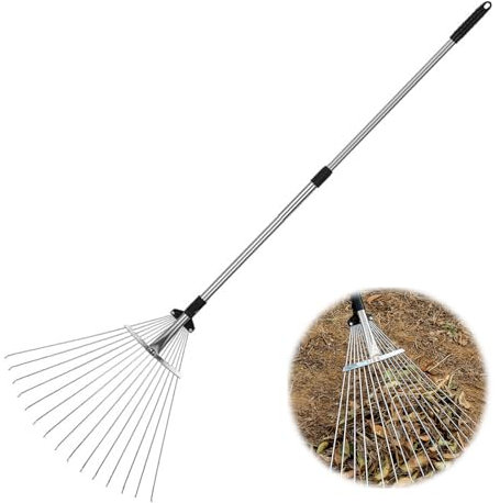 Skalierbarer Metallrechen,Fächerförmiger Klingenrechen, Erweiterbarer Griff Aus Aluminiumlegierung,Geeignet Zum Reinigen Abgestorbener Blätter In Gärten,Beim Camping Und Auf Dächern(Size:Große Größe)