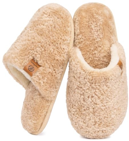 EverFoams Women's Fuzzy Slippers Cosy Memory Foam Indoor Warm House Shoes | Wool-Like Upper, Skin-Friendly Lining, Slip-On, Lightweight, Breathable, Non-Slip, Machine Washable, Outdoor, Gifts, Fall