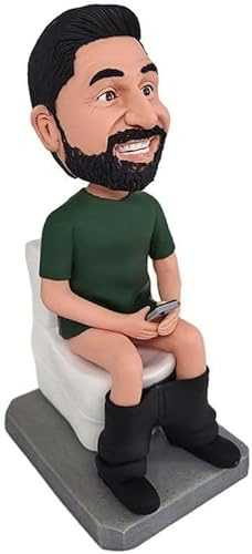 mydedor Individuelle Wackelkopf-Figur, personalisierbare Puppe, Papa im grünen Anzug, sitzt auf der Toilette, benutzerdefinierte Wackelkopf, Wackelkopf-Figuren, handgefertigt, personalisierte