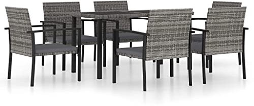 Makastle 7-TLG. Gartenmöbel Set Stühle mit Tisch, Garten Sitzgruppe für 6 Personen, Essgruppe Sitzgarnitur Gartengarnitur Garten Loungemöbel für Terrasse und Balkon, Poly Rattan Grau