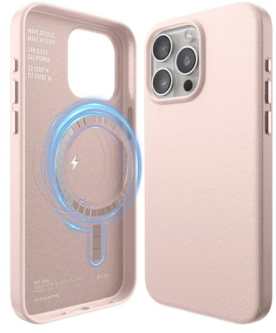 elago Cover Magnetica in Pelle Sintetica per iPhone 15 Pro Max | Compatibile con MagSafe, Pelle Sintetica Premium, Magneti Forti Integrati, Struttura a 5 Strati (Lovely Rosa)