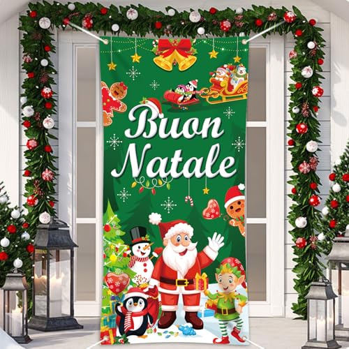 DPKOW Italiano Buon Natale Porta Striscione Decorazione, Decorazioni per Parete Porta Casa, Addobbi, 185 * 90cm
