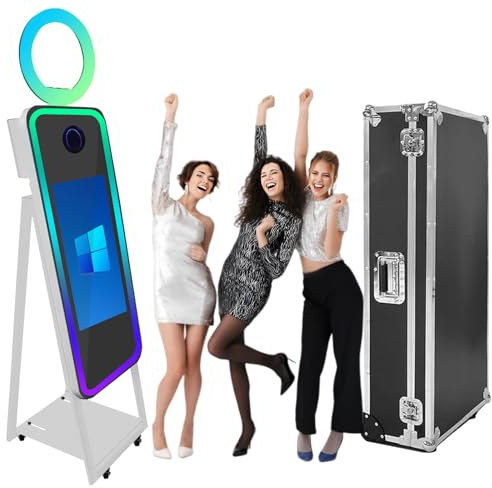 PAAFNN Magic Mirror Photo Booth 40 Zoll Tragbarer Touchscreen Selfie Photobooth Maschine Ringlicht RGB LED Rahmen Flugkoffer für Events Verleih Hochzeiten Partys (Weiß, 40 Zoll)