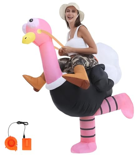 AYBUY Costume Gonfiabile di Struzzo, Costume Alieno Rosa, Costume Divertente Gonfiabile, Sistema di Gonfiaggio Incluso, Halloween Carnevale Cosplay Outfit 160-190cm