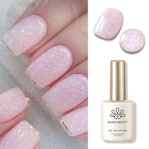 Born Pretty UV Nagellack Milky Jelly Milchig Rosa 15ml - Gel Nagellack UV Glitzer Schimmer Schnee Transparent Natur UV LED Soak off Manicure Gel Lacquer Varnish