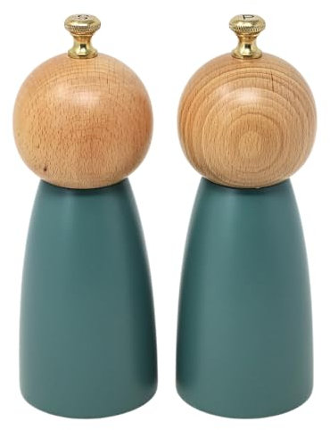 UNIQUE HOME LIVING 17cm Salt and Pepper Grinders Set of 2 Wooden Salt & Pepper Shakers, Manual Salt & Pepper Mills with Adjustable Coarseness - Ivy Green