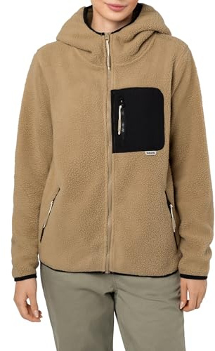 Sublevel Damen Fleecejacke mit Brusttasche – Bequeme Übergangsjacke mit Kapuze, Ideal für Outdoor-Aktivitäten Middle-beige XL