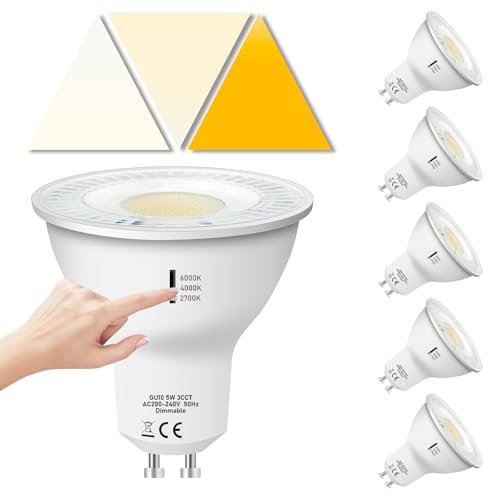 Jaenmsa 6 Bombilla Gu10 Led, 230V 5W 500LM 2700K 4000K 6000K 3 Temperaturas de Color Ajustables, Regulable