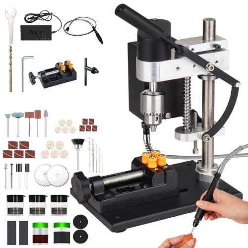 Tewpoy Tischbohrmaschine, Standbohrmaschine mit 7-Gang-CNC 795-Motor, Flexible Soft Shaft-Funktion, JTO-Chuck für Präzisionsbohren in Metall, Holz, Schmuck und Handwerk
