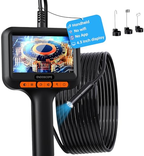 Endoscope Inspection Camera, 4.3'' Color Display, 1920P HD Digital Borescope Cameras with Adjustable 8 LED Lights, 7.9mm IP67 Waterproof Handheld Drain Cameras,16.5ft Snake Endoscope Camera