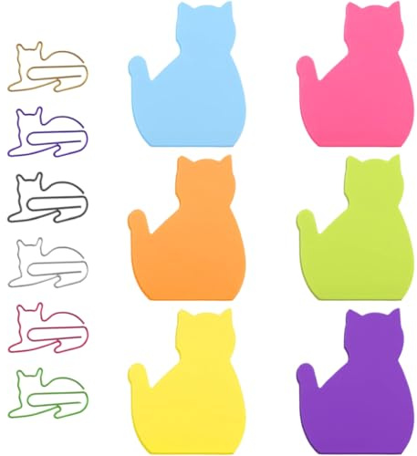 WUSJCOF 6 Stück 180 Blatt Katzen Haftnotizen mit Büroklammern, niedliche Katze selbstklebende Notizen Katzen Registerkarten selbstklebende Notizblöcke