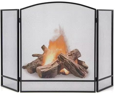 Genérico Rejilla de protección contra Incendios de Hierro Forjado para chimeneas de Gas, 122 x 76 cm, Color Negro Rejilla de protección contra Incendios de 3 Paneles para Estufas de leña o Parrillas
