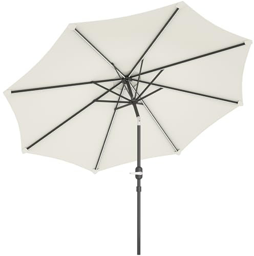 Outsunny Sombrilla Terraza Exterior con Luces LED Solares Ø292x252 cm Sombrilla de Jardín con Inclinación Ajustable hasta 45° Impermeable y Manivela Parasol para Patio Piscina sin Base Crema