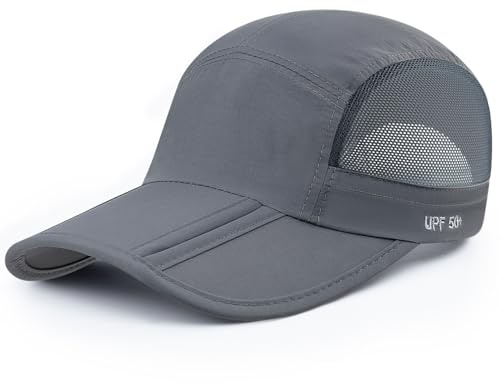Becellen sommar basekeps, vikbar UV-skydd keps lätt justerbara kepsar män mesh baseball cap unisex andningsaktiv sportkeps för män kvinnor utomhus, GRÅ, one size