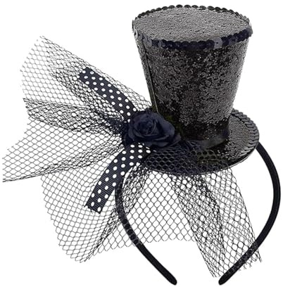 Myqiqi Mini Zylinderhut Stirnband mit Schleier, schwarzer Zylinderhut Fascinator Zirkus Kostüm für Frauen Mädchen Festival Halloween Weihnachten Kopfbedeckung Karneval, Mottoparty, Abschlussball