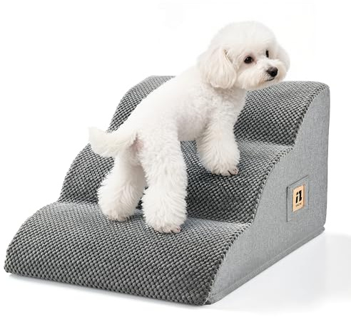 IFNOW Hundetreppe für kleine Hunde und Katzen, 30 cm hoch, 3-stufige Haustiertreppe für Stuhl, Couch, Sofa, sanfte Steigung, Hundetreppe mit hochdichtem Schaumstoff und waschbarem Bezug, rutschfeste