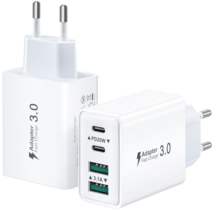 2-Pack USB C Stecker, 40W 4-Ports USB C Ladegerät Mehrfach Netzteil USBC Fast Charger PD Power Adapter Ladestecker Schnellladegerät für iPhone 17 16 15 14 13 12 11 Pro Max Plus, iPad, Samsung