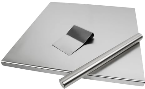 ZOIMANIA - Tagliere Spianatoia con Tarocco e Mattarello in Acciaio Inox per Uso Alimentare - Varie Misure - Profondità 40 (L40 x P40 x 3cm)