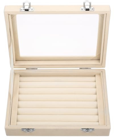 Aoyfuwell Schmuckkästchen,7-Fächer Ohrring- und Ring-Organizer（Weiß） | Schmuckaufbewahrungsbox, Verschließbare Schmuckaufbewahrungsbox aus Samt,Kleine weiße Schmuckbox mit Vitrine.