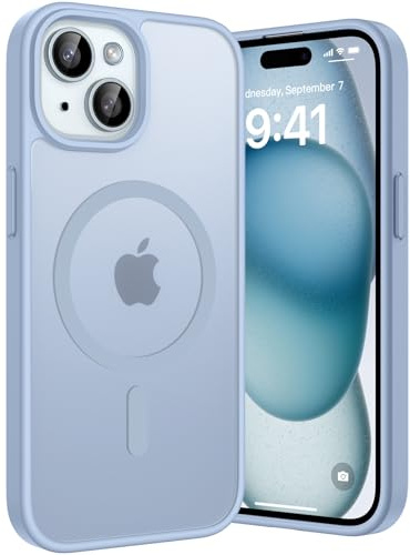 Opkiegrn Funda para iPhone 16e / 15/14 / 13, Compatible with MagSafe, Protección de Grado Militar, Magnética Carcasa Translúcida Mate Trasera Fina Antigolpes, Anti-Arañazos Respaldo, Azul Claro