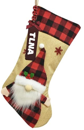 Medias de Navidad personalizadas con nombres（Puede ser marcado por sí mismo, no es impreso） - Gran calcetín colgante, decoración para chimenea, árbol de Navidad y celebraciones familiares (Gnomo)