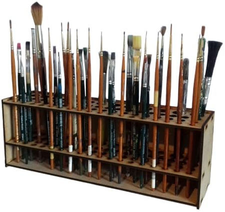 67 Holes Wooden Paint Brush Holder Stand, Wall-Mounted Pai-nt Bru-sh Storage Display St-and,25x10x7cm, Artist Paint Brush Holder For Dryer, Desk Stand Organizer