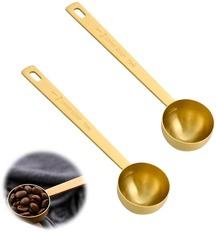 2PCS Coffee Spoons, 15ML Stainless Steel Precision Measuring Spoon, Long Handle Elegant Ancient Tablespoon Accessory Compatible with Collagen Supplements Coffee Protein Powder and Matcha Gold