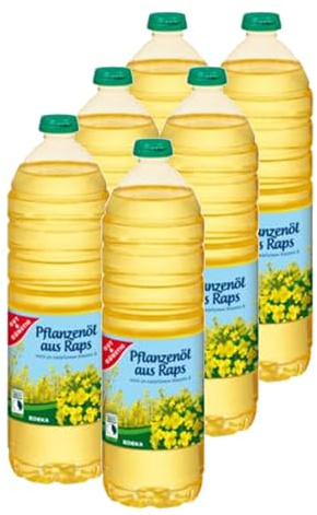 Rapsöl 6 x 1 Liter Speiseöl aus Raps zum Kochen, Braten, Frittieren & Backen 6er Pack Gut und Günstig Rapsöl Pflanzenöl 6 L