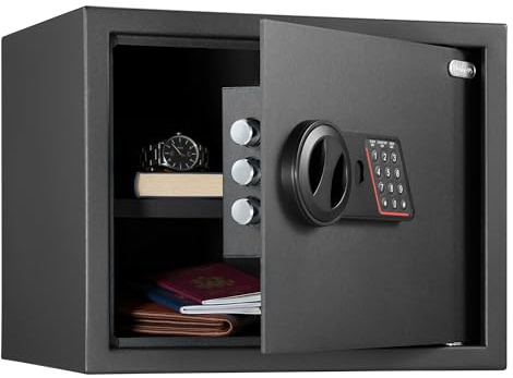 VonHaus 27L Electronic Safe Box with Digital Keypad, Security Safe with LED Indicators, Override Keys & Emergency Power, Wall or Floor Mountable, Ideal for Home, Office, or Wardrobe Storage