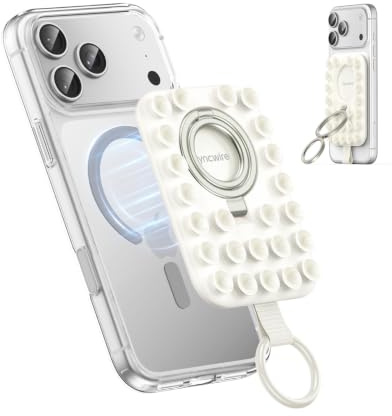 Syncwire Silicone Magnetic Ring Phone Mount Stark Suction Cup för MagSafe Case, Hands-Free Cell Phone Ring Holders för iPhone/Android, för selfies / Videor/TikTok Influencer, Vit