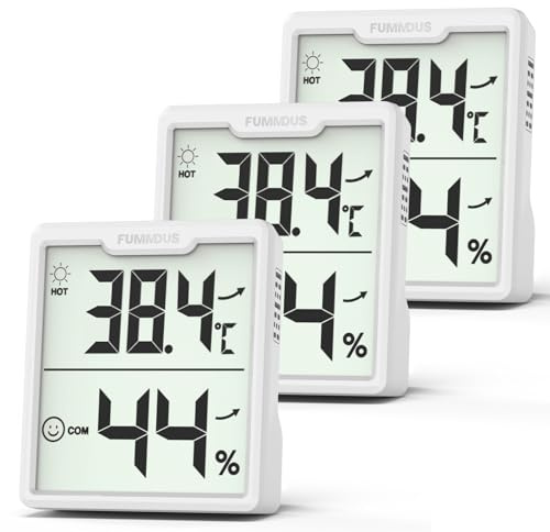 FUMMDUS Lot de 3 thermomètres numériques pour l'intérieur avec piles AAA et hygromètre intérieur avec symbole de confort pour serre, cave à vin, noirs