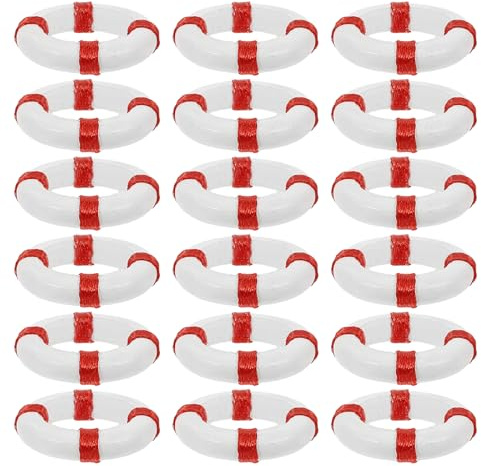 Sewroro 50pcs Miniature Nautical Life Buoy Decorations Red Resin Mini Swim Rings Coastal Table Decor Mediterranean Dollhouse Lifebuoy Ornaments for Home