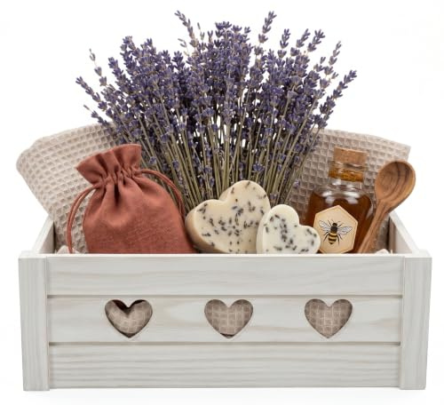 Geschenkkorb leer aus Kiefernholz 30 × 20 × 12 cm – liebevolle Geschenkbox zum Befüllen mit Herz-Details – ideal für Hochzeiten, Geburtstage & besondere Momente by khevga