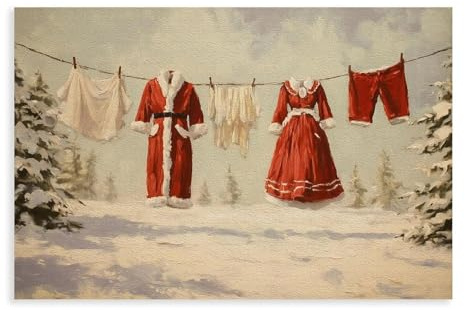 Weihnachtsmann-Wäscheleine, Leinwand-Poster, Wandkunst, Dekordruck, Bild Gemälde für Wohnzimmer, Schlafzimmer, Dekoration, 30 x 45 cm