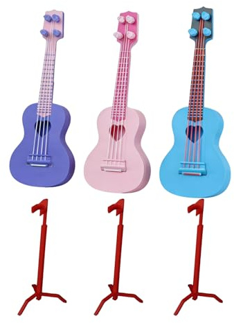 Guitare Miniature | Jeu de 3 Instruments à Cordes Musicaux - Ukulélé Miniature par Impression 3D,pour Enthousiastes de Musique Adolescents Débutants Garçons Filles Étagère Bureau Chevet Dortoir