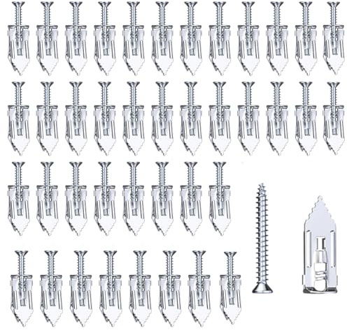 40PCS Plasterboard Wall Plug, Plasterboard Fixings, Self Drilling Plaster Board Wall Fixing, Plaster Board Wall Plug Installation for Renovation Projects(40 PCS Screw Inserts + Screws)