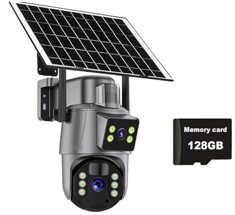 DIKAMAN Telecamere di sicurezza, Telecamera solare da 6 MP 4G/WiFi di sorveglianza CCTV wireless for esterni con pannello IP PTZ a doppio obiettivo Protezione sicurezza(4G Camera 128GB Card)