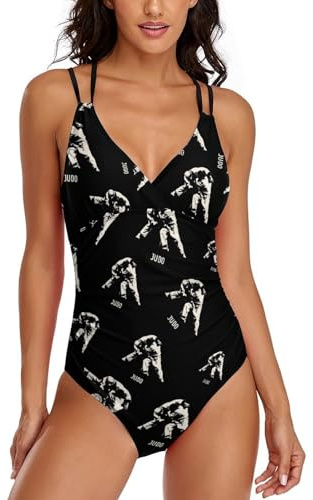 Judo Design Women's One Piece Bathing Suit Crisscross Back Swimsuit Tummy Control Swimwear 2XL