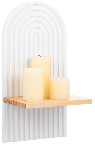 Healifty Elegant Wall Tea Light Holder Floating Shelf Unit 12.6x5.9x3.1inch Wood Sturdy Wood Construction Rustic Style with Necessary Hardware for Living Room Display
