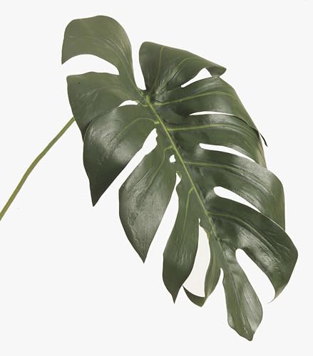 artplants.de Künstliches Monsterablatt Umberto, dunkelgrün, 55cm - Deko Blatt - Kunst Fensterblatt