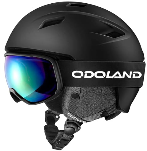 Odoland Ski Helmet and Goggles Set for Adults & Youth, Snowboard Helmet with Goggles - Shockproof Winter Sports Helmet with Protective Shell for Men, Women & Teens, Black, S