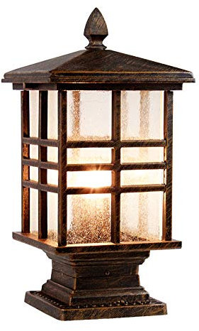 Sockelleuchte Außen Außenleuchte Antik Bronze Wegeleuchte Retro E27 Aluminiumguss Glas Säulelampe Wasserdichte IP54 Rasen Villa Garten Terrasse Garage Park Sockellampe 20.3 * 15.8 * 41cm