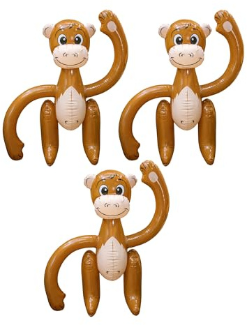 SHATCHI 3 Pcs Inflatable Brown Monkey Blow Up Party Decorations 58 cm, Tropical Animal Fancy Dress Props for Hawaiian African, Pool and Beach Parties, Hen Do, Stag Do, Photo Booth and Themed Events