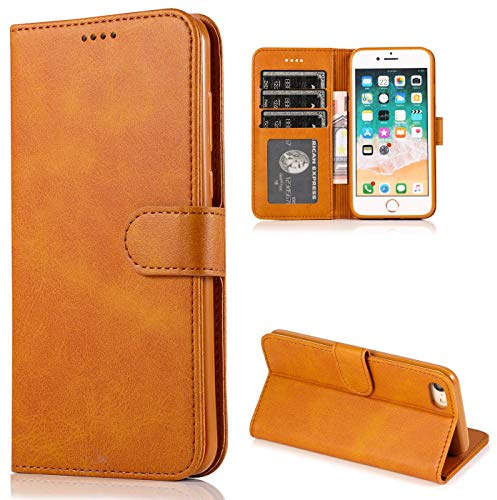 CTIUYA Handyhülle für iPhone SE 2022 / iPhone SE 2020 / iPhone 8 /iPhone 7 Hülle Leder Klapphülle Handytasche Flip Brieftasche Ledertasche mit Kartenfach Schutzhülle Magnet Case Tasche Cover,Hellbraun