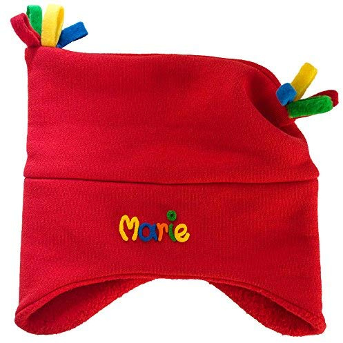 Kuschelmütze Jungen mit Namen Rot - Personalisierte Mütze für Kinder Winter - Kindermütze Babymütze Babyhaube Wintermütze mit Wunschbeschriftung