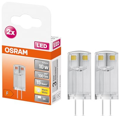 OSRAM LED PIN 12 V Lote de 2 x Bombilla LED G4, 0,90W , 10W equivalente a, 2700 K , Blanco cálido