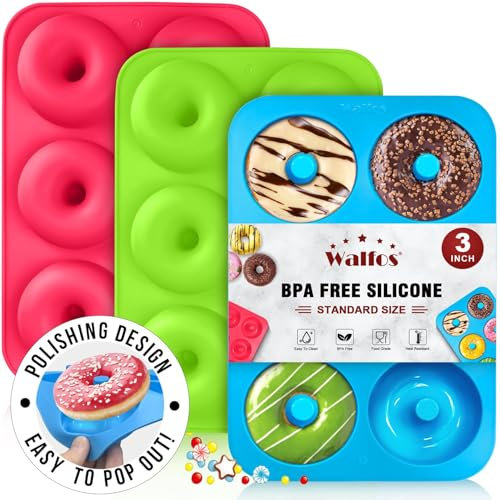 Walfos Silikon Doughnut Form - Antihaft Silikon Pfannen Set, einfach herausspringen! Hitzebeständig, für perfekte Donut-Kuchen, Kekse und Bagels, BPA-frei und spülmaschinenfest, 3er-Set