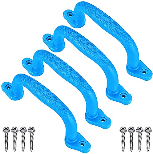 Dolibest 4-pack klättringshandtag, 18 cm halkfri solid lekplats handgrepp plast klättringsram grepp för gunga set/lekset/lekstuga/lekpark/inomhus utomhus apstänger/trädhus/bänksäng, blå