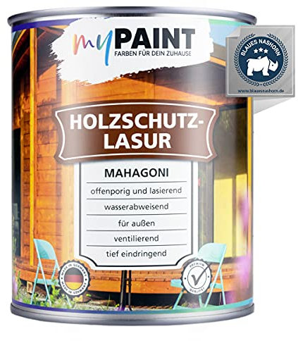MyPaint Holzschutzlasur Außen 750 ml – Mahagoni - Wetterfeste Holz Lasur für außen. Mit UV-Schutz. Ideal für Gartenmöbel & Zäune. Professioneller Außenschutz gegen Feuchtigkeit & Sonne