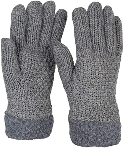 styleBREAKER Damen Strickhandschuhe Perlmuster Poly | Wärmendes Fleece-Innenfutter, elastische Einheitsgröße für fast alle Handgrößen (16-21 cm Umfang), ohne störende Nähte.